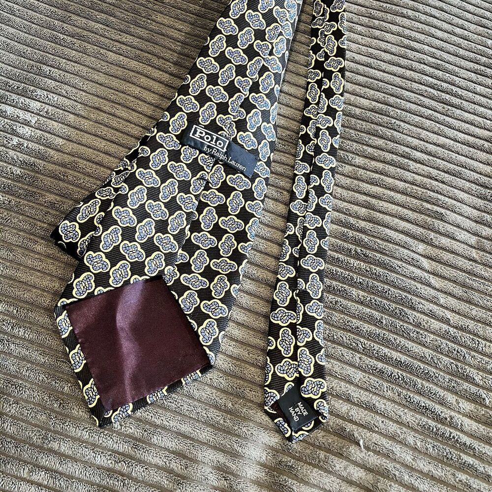 VTG Polo By Ralph Lauren Silver Tag Funky Neck Tie Necktie Made By Hand - Picture 2 of 7